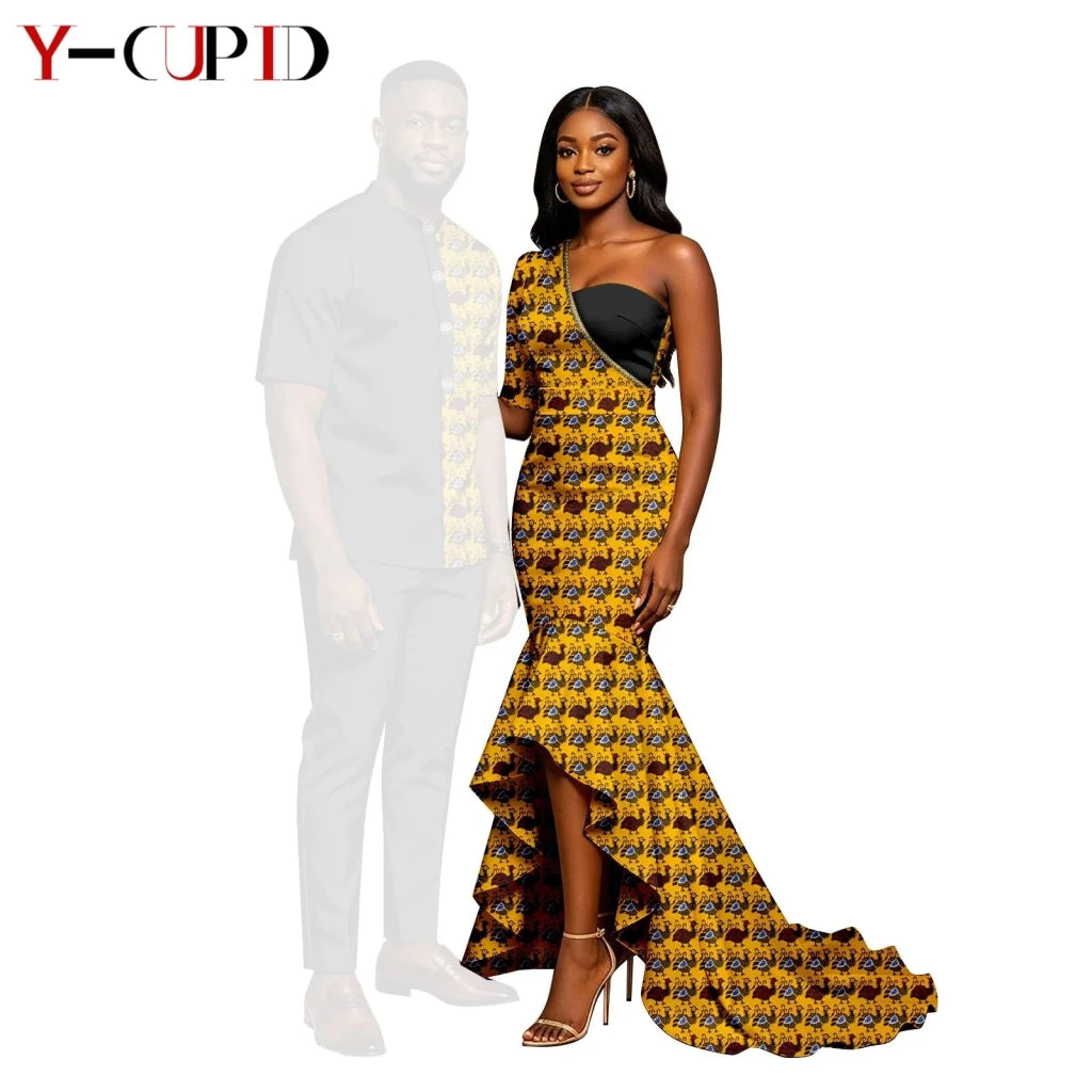 African Print Couples Outfits – Mermaid Dress & Men's Set - Free Delivery Worldwide only at Flexi Africa