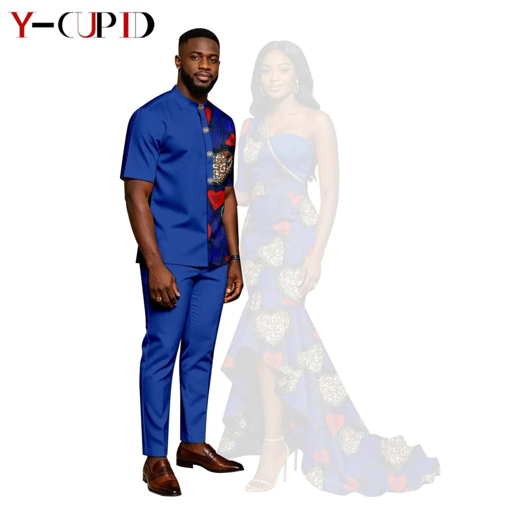 African Print Couples Outfits – Mermaid Dress & Men's Set - Free Delivery Worldwide only at Flexi Africa