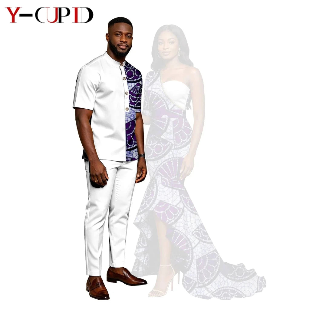 African Print Couples Outfits – Mermaid Dress & Men's Set - Free Delivery Worldwide only at Flexi Africa