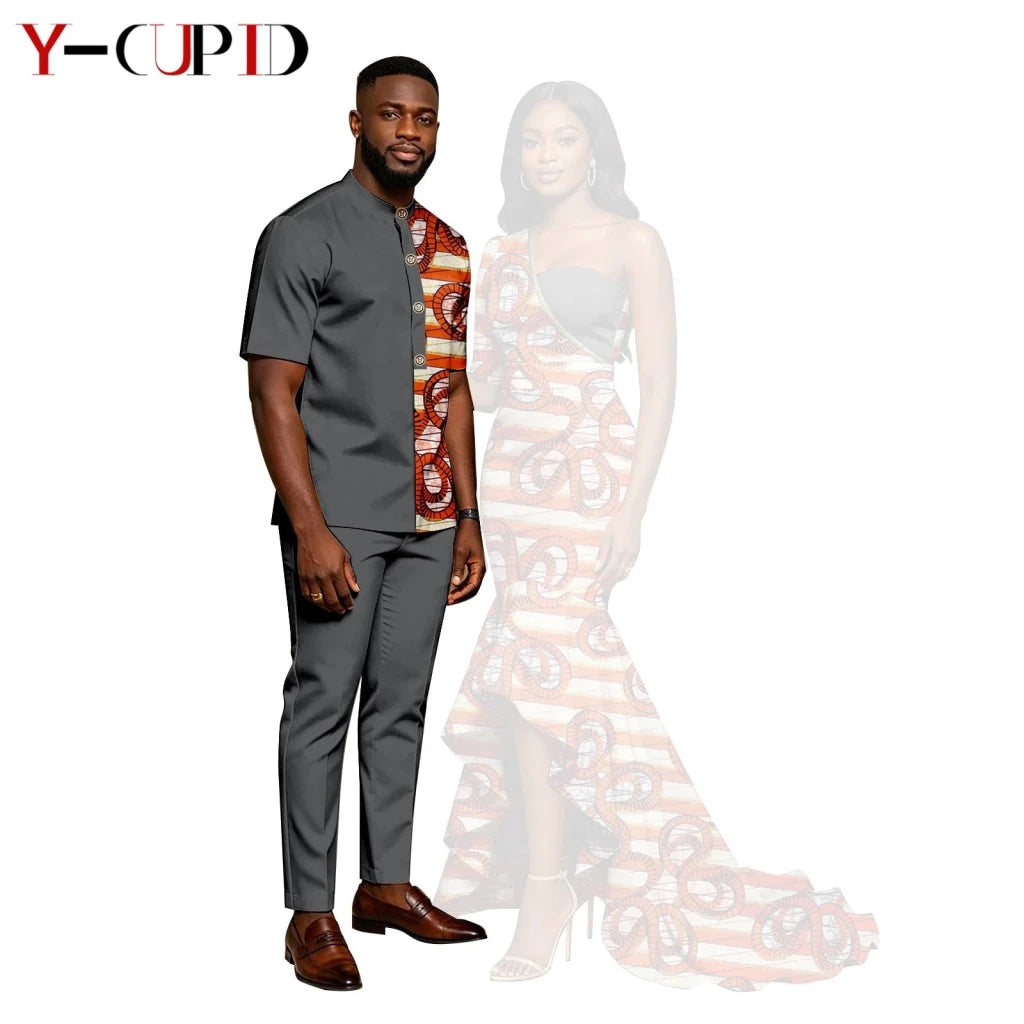 African Print Couples Outfits – Mermaid Dress & Men's Set - Free Delivery Worldwide only at Flexi Africa