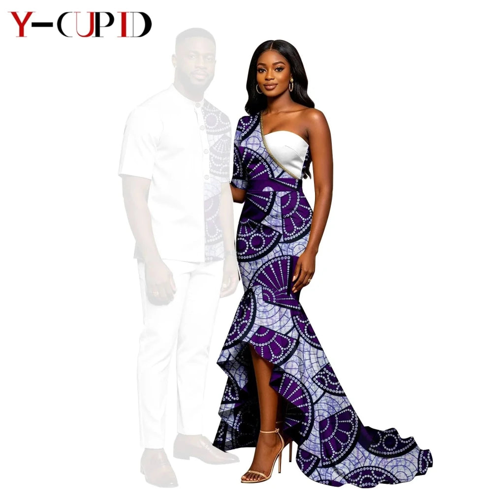 African Print Couples Outfits – Mermaid Dress & Men's Set - Free Delivery Worldwide only at Flexi Africa