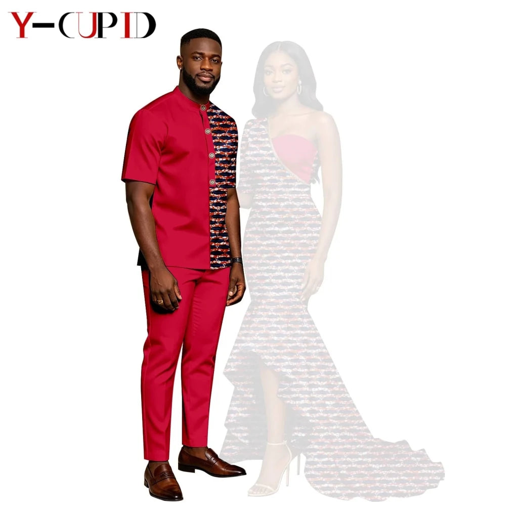 African Print Couples Outfits – Mermaid Dress & Men's Set - Free Delivery Worldwide only at Flexi Africa