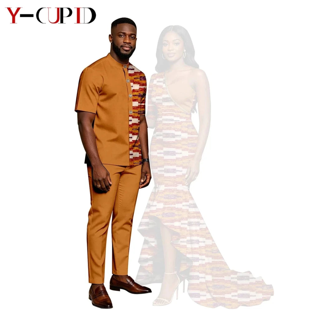 African Print Couples Outfits – Mermaid Dress & Men's Set - Free Delivery Worldwide only at Flexi Africa