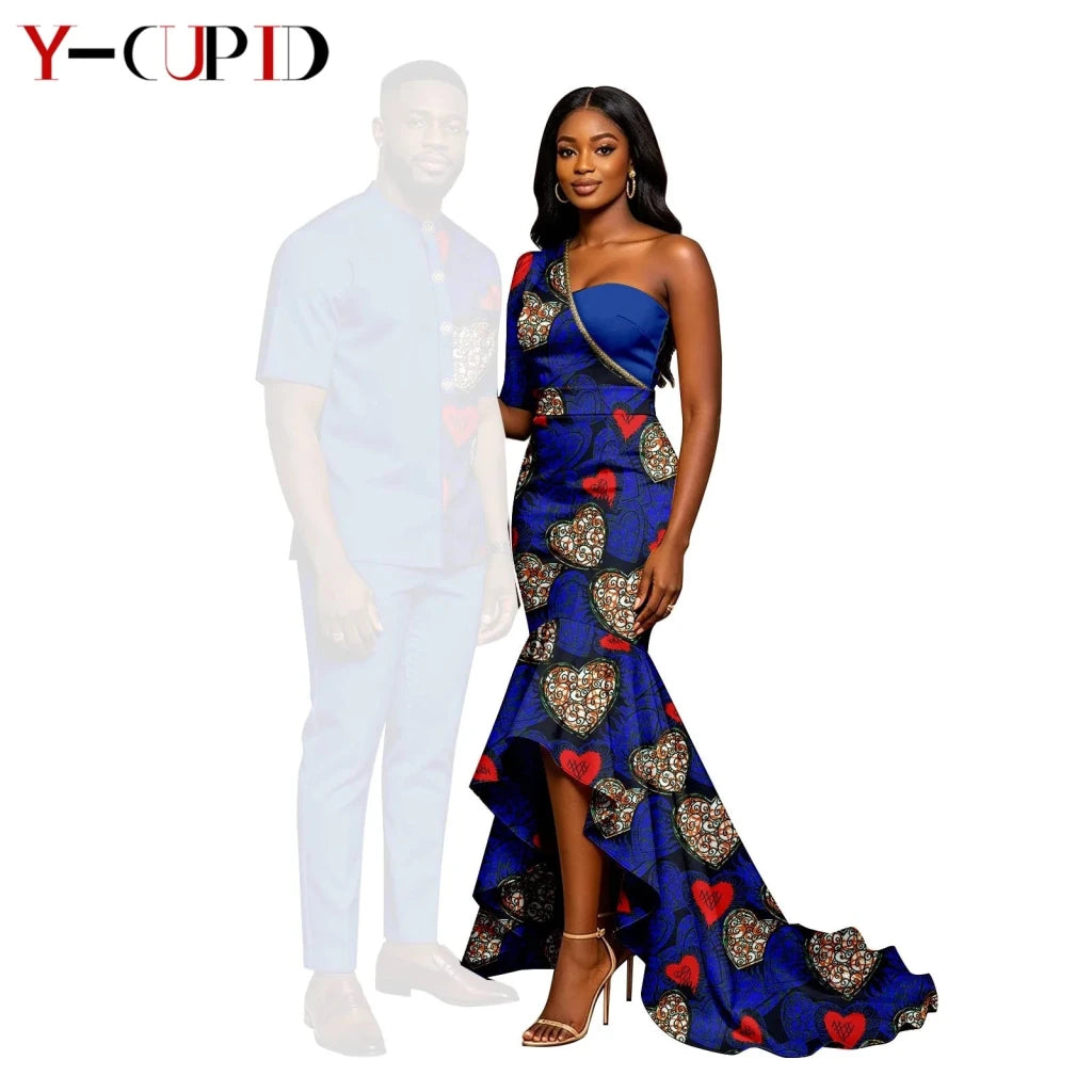 African Print Couples Outfits – Mermaid Dress & Men's Set - Free Delivery Worldwide only at Flexi Africa