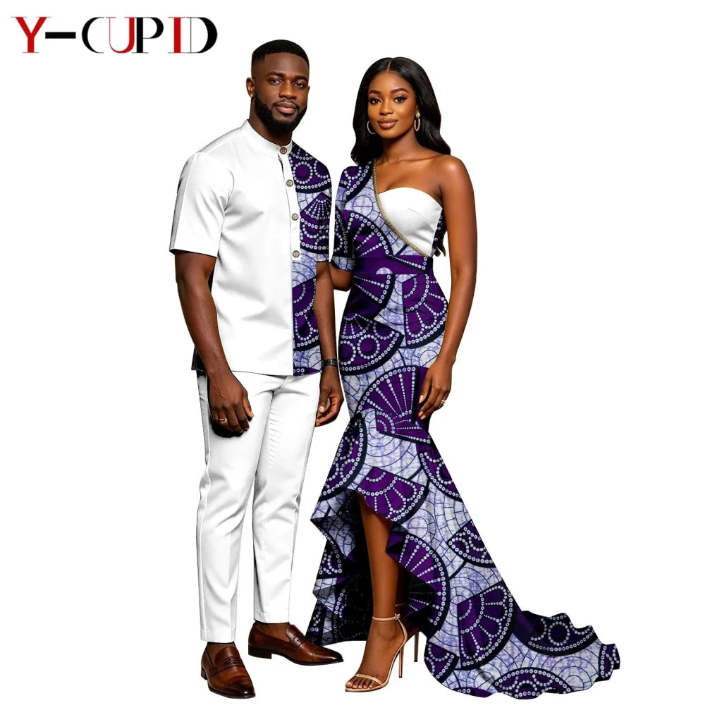 African Print Couples Outfits – Mermaid Dress & Men's Set - Free Delivery Worldwide only at Flexi Africa