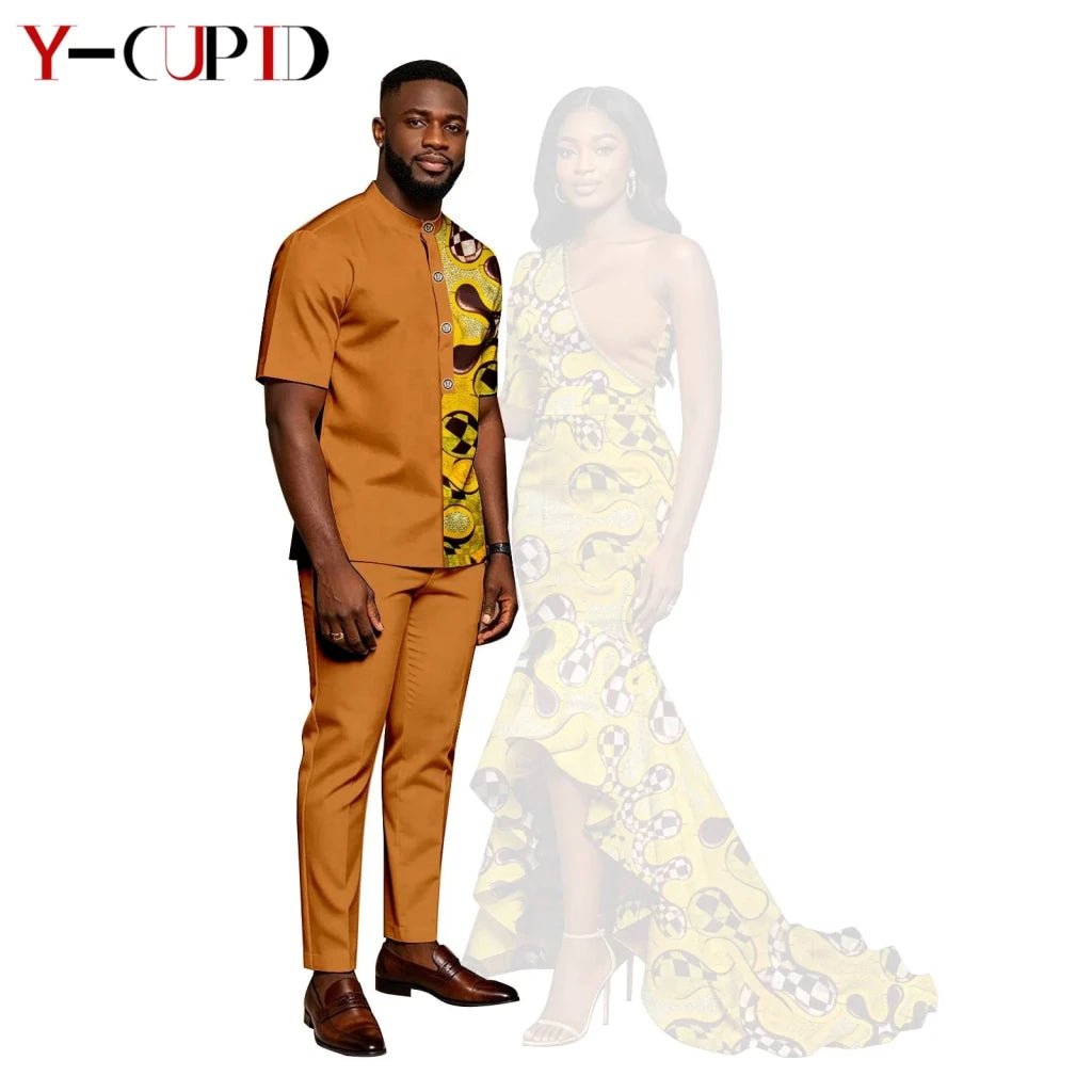 African Print Couples Outfits – Mermaid Dress & Men's Set - Free Delivery Worldwide only at Flexi Africa