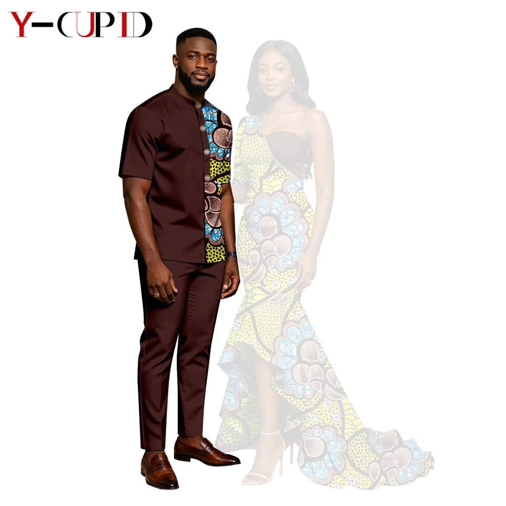 African Print Couples Outfits – Mermaid Dress & Men's Set - Free Delivery Worldwide only at Flexi Africa