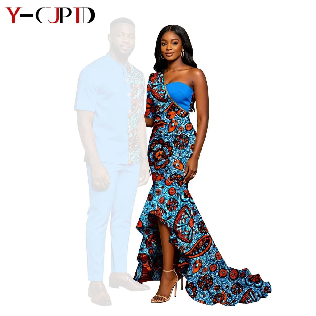 African Print Couples Outfits – Mermaid Dress & Men's Set - Free Delivery Worldwide only at Flexi Africa