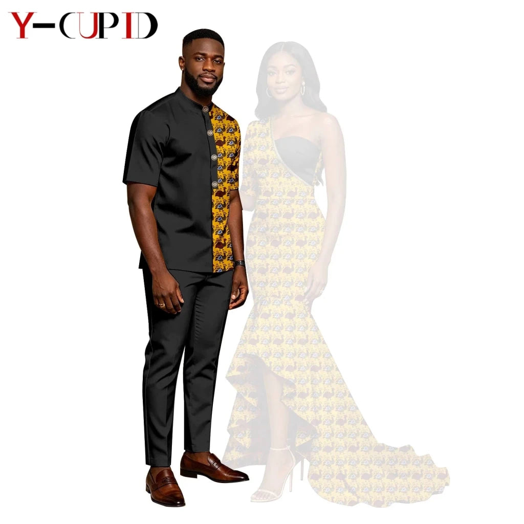African Print Couples Outfits – Mermaid Dress & Men's Set - Free Delivery Worldwide only at Flexi Africa