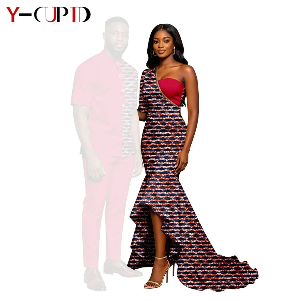 African Print Couples Outfits – Mermaid Dress & Men's Set - Free Delivery Worldwide only at Flexi Africa