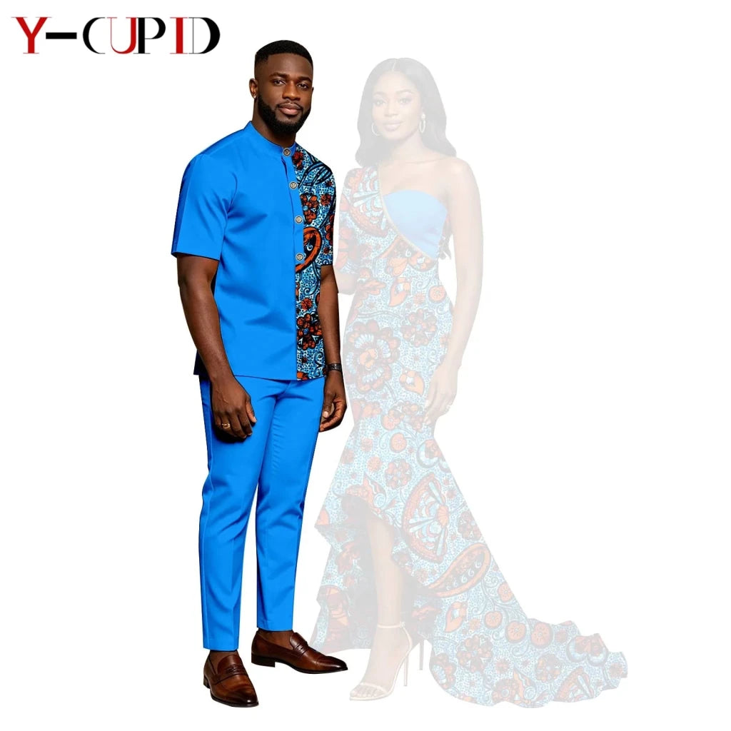 African Print Couples Outfits – Mermaid Dress & Men's Set - Free Delivery Worldwide only at Flexi Africa