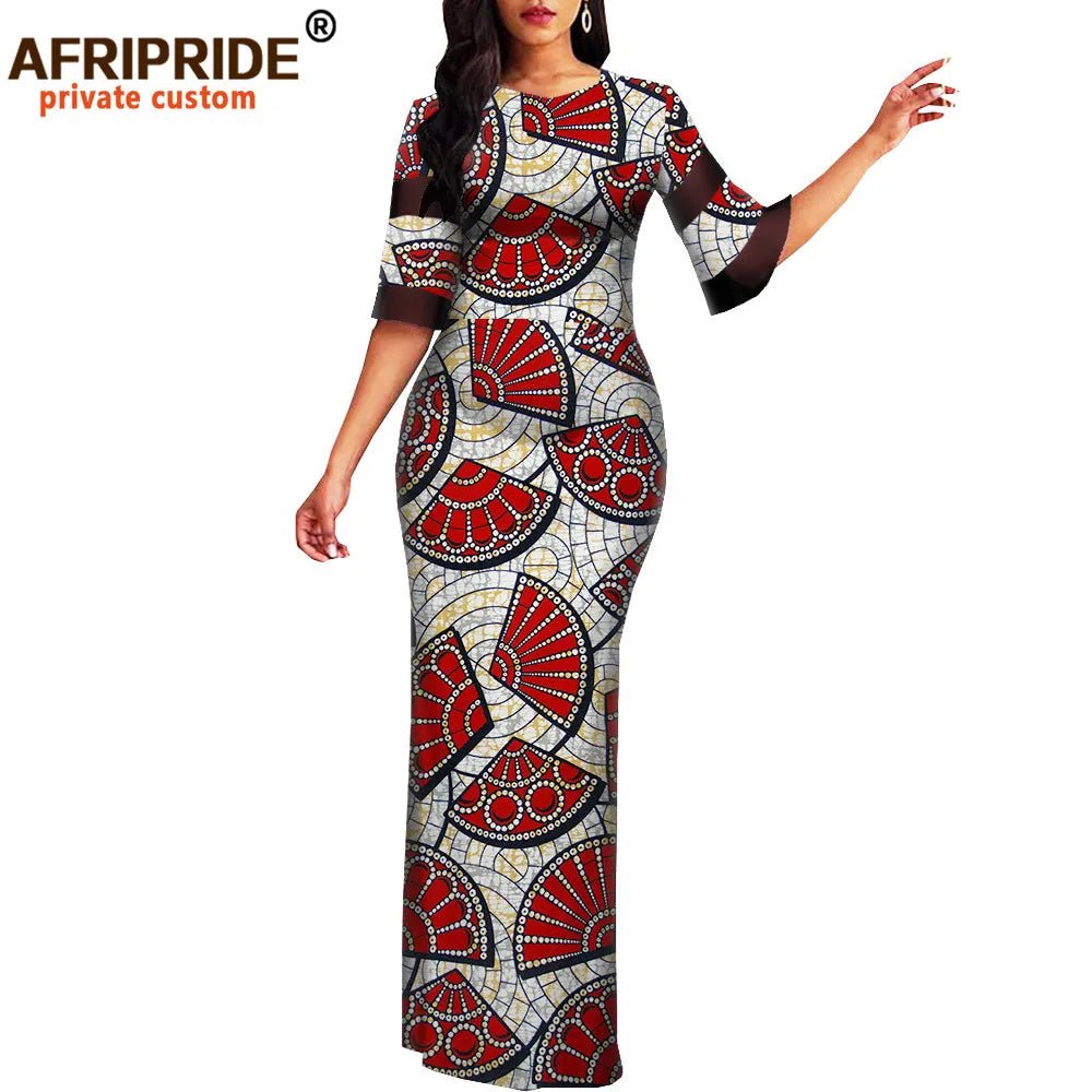 African Print Dashiki Bodycon Maxi Dress – Half Sleeve Ankara Party Wear - Free Delivery Worldwide only at Flexi Africa