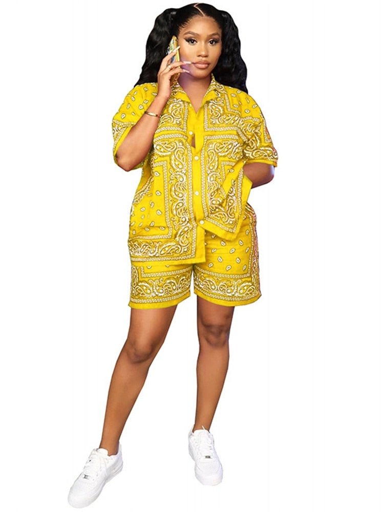 African Print Elastic Bazin 2PC for Women - Baggy Shorts and Dashiki Famous Suit with Outfit for Ladies - Flexi Africa