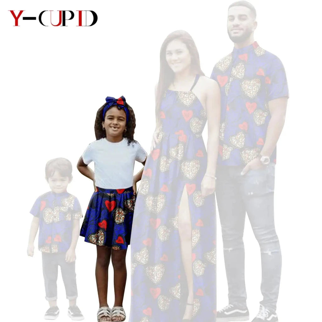 African Print Matching Family Outfits – Women’s Summer Dress & Men’s Short Sleeve - Free Delivery Worldwide only at Flexi Africa