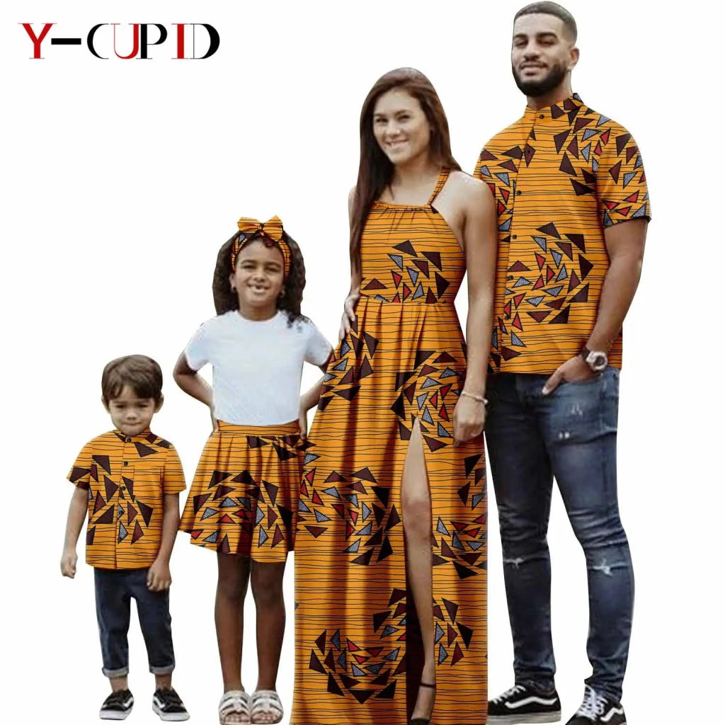 African Print Matching Family Outfits – Women’s Summer Dress & Men’s Short Sleeve - Free Delivery Worldwide only at Flexi Africa