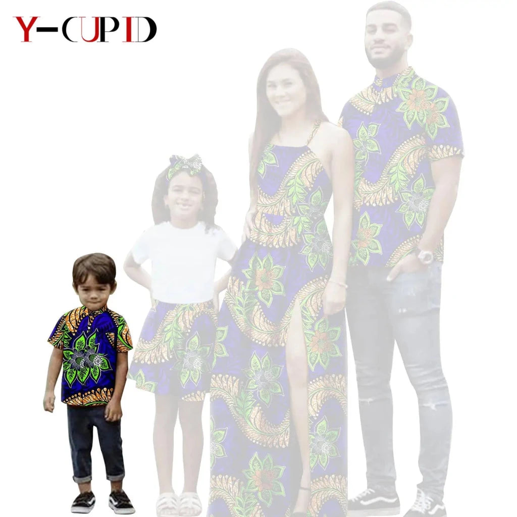 African Print Matching Family Outfits – Women’s Summer Dress & Men’s Short Sleeve - Free Delivery Worldwide only at Flexi Africa