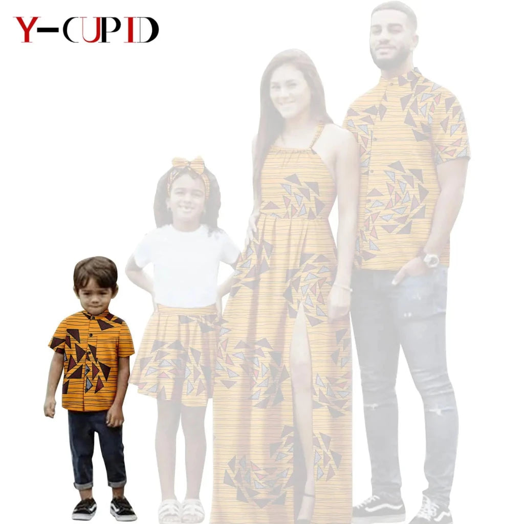 African Print Matching Family Outfits – Women’s Summer Dress & Men’s Short Sleeve - Free Delivery Worldwide only at Flexi Africa