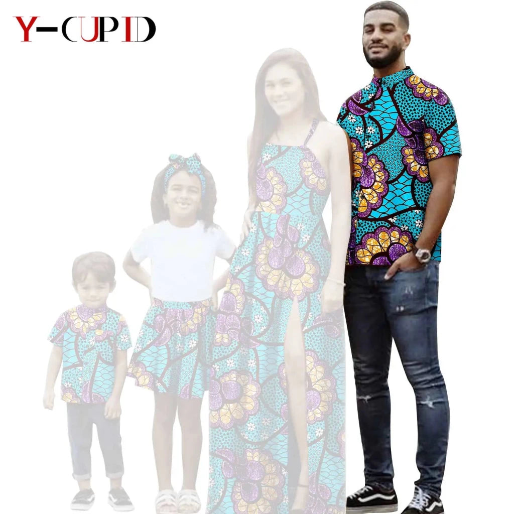 African Print Matching Family Outfits – Women’s Summer Dress & Men’s Short Sleeve - Free Delivery Worldwide only at Flexi Africa