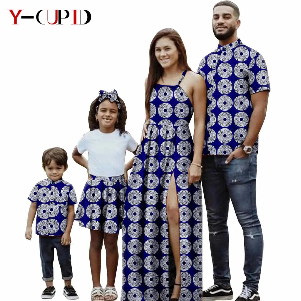 African Print Matching Family Outfits – Women’s Summer Dress & Men’s Short Sleeve - Free Delivery Worldwide only at Flexi Africa
