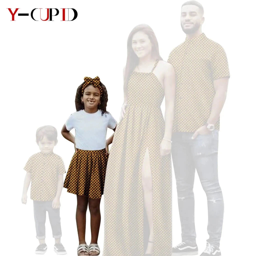 African Print Matching Family Outfits – Women’s Summer Dress & Men’s Short Sleeve - Free Delivery Worldwide only at Flexi Africa