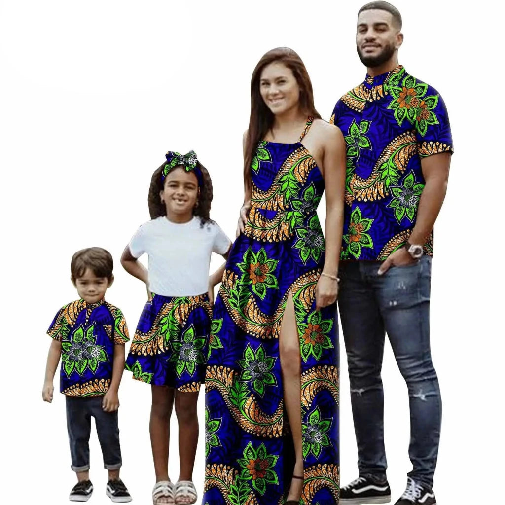 African Print Matching Family Outfits – Women’s Summer Dress & Men’s Short Sleeve - Free Delivery Worldwide only at Flexi Africa