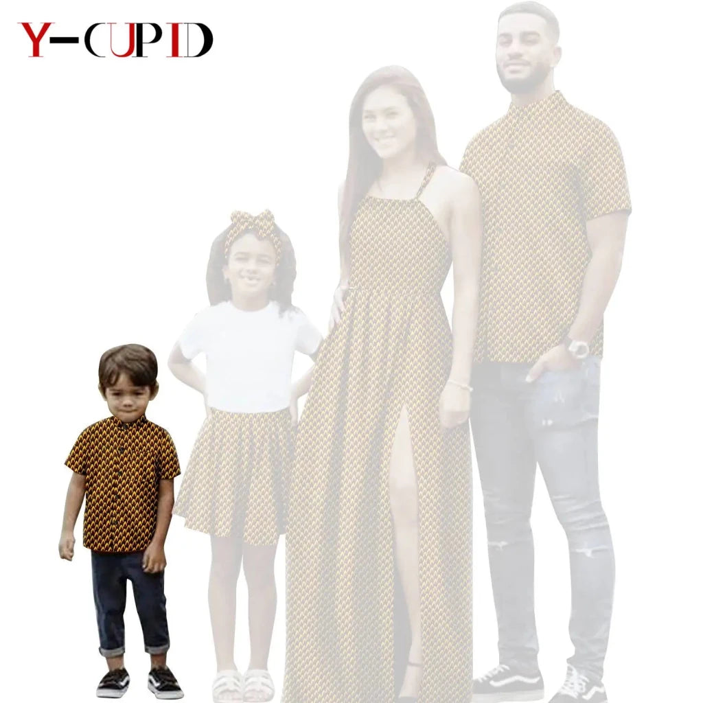 African Print Matching Family Outfits – Women’s Summer Dress & Men’s Short Sleeve - Free Delivery Worldwide only at Flexi Africa