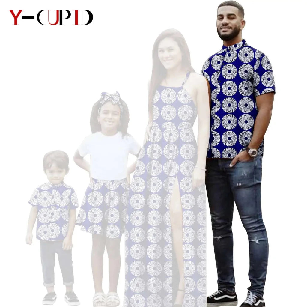 African Print Matching Family Outfits – Women’s Summer Dress & Men’s Short Sleeve - Free Delivery Worldwide only at Flexi Africa