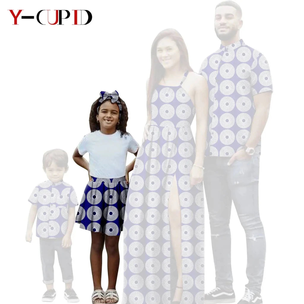 African Print Matching Family Outfits – Women’s Summer Dress & Men’s Short Sleeve - Free Delivery Worldwide only at Flexi Africa