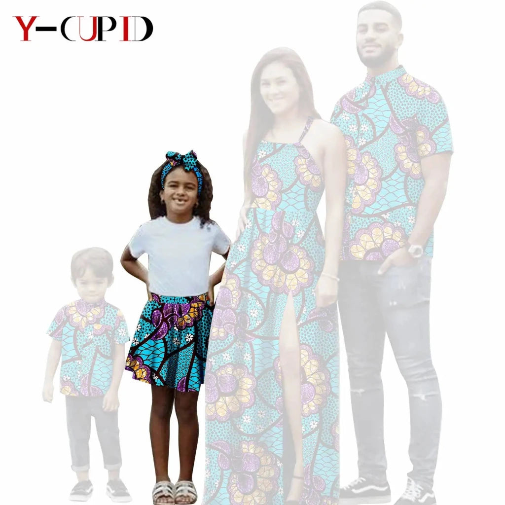 African Print Matching Family Outfits – Women’s Summer Dress & Men’s Short Sleeve - Free Delivery Worldwide only at Flexi Africa