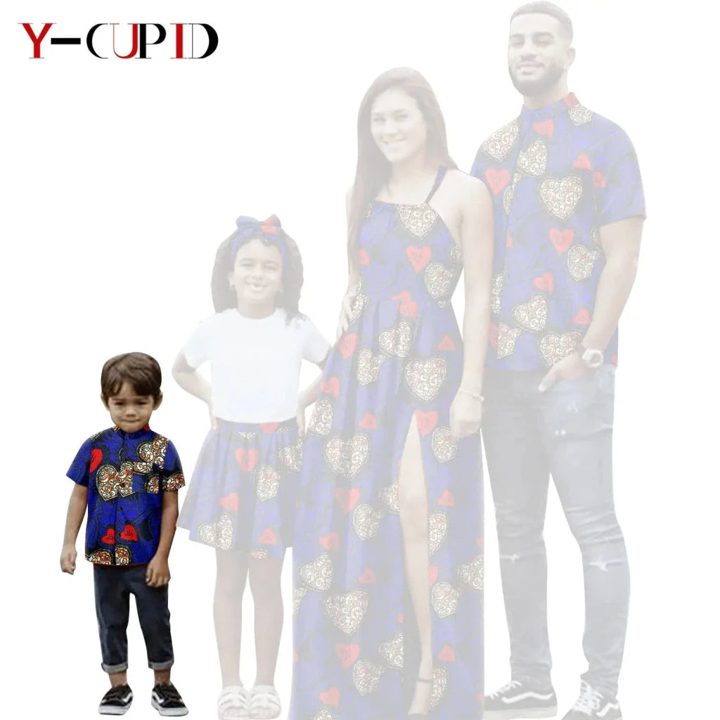 African Print Matching Family Outfits – Women’s Summer Dress & Men’s Short Sleeve - Free Delivery Worldwide only at Flexi Africa