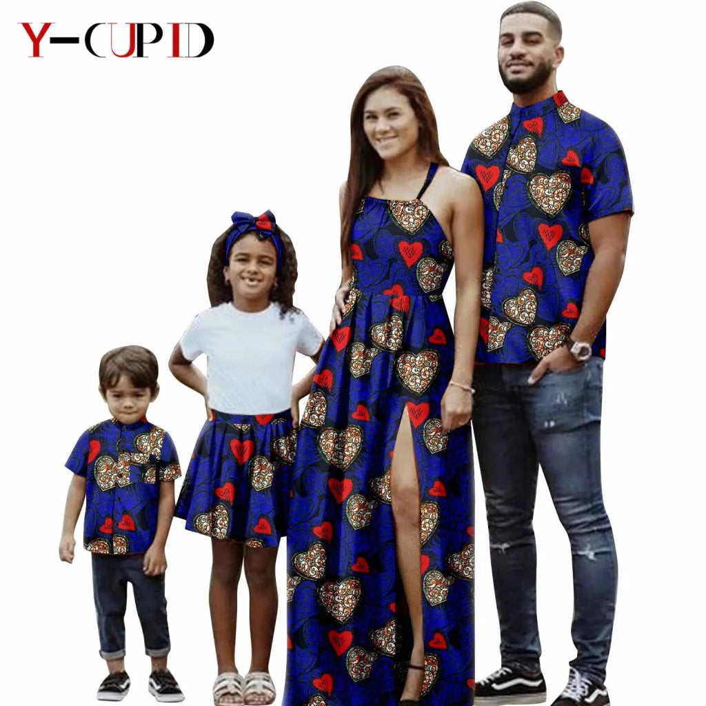 African Print Matching Family Outfits – Women’s Summer Dress & Men’s Short Sleeve - Free Delivery Worldwide only at Flexi Africa
