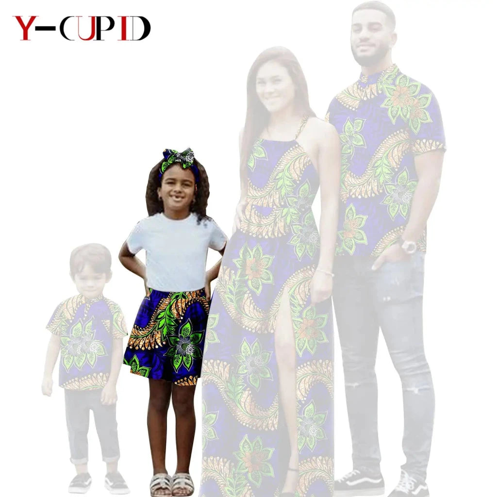 African Print Matching Family Outfits – Women’s Summer Dress & Men’s Short Sleeve - Free Delivery Worldwide only at Flexi Africa