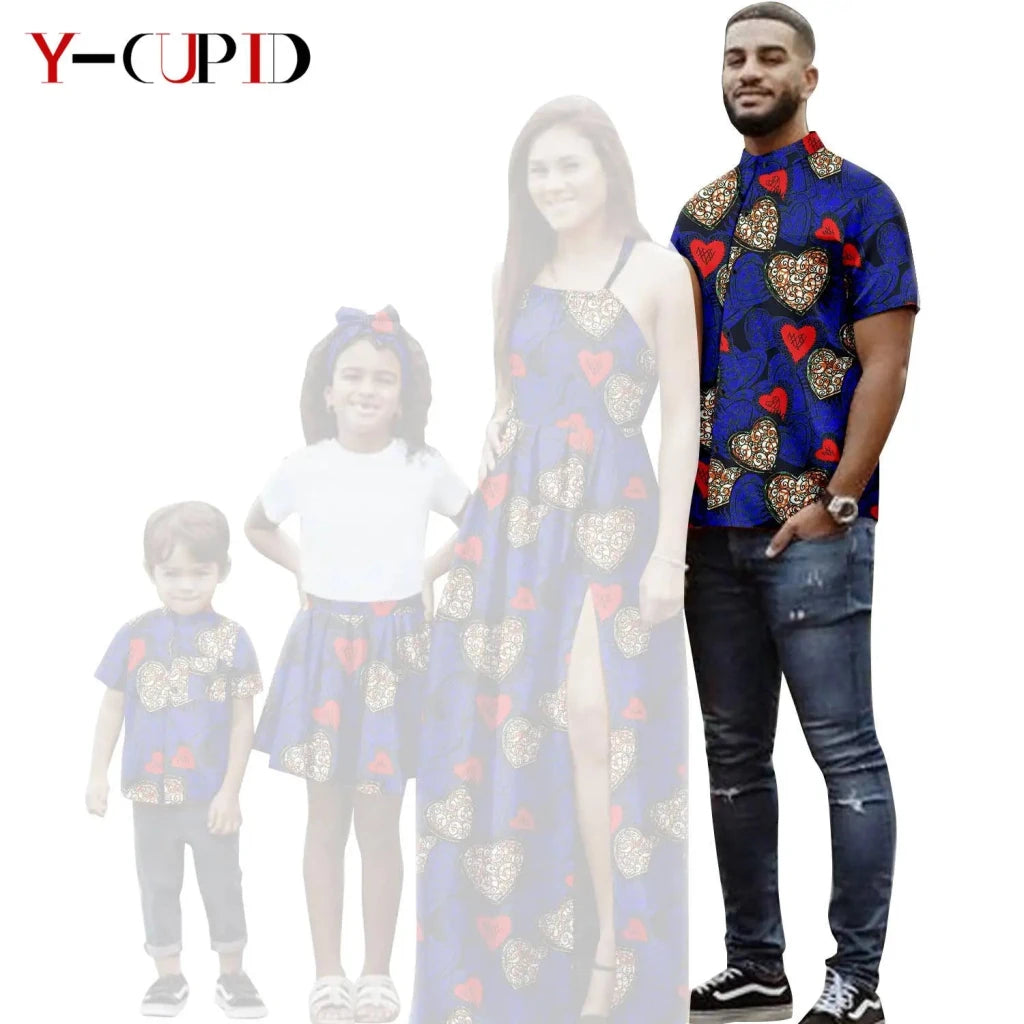 African Print Matching Family Outfits – Women’s Summer Dress & Men’s Short Sleeve - Free Delivery Worldwide only at Flexi Africa