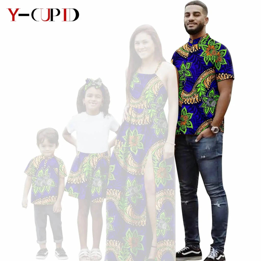 African Print Matching Family Outfits – Women’s Summer Dress & Men’s Short Sleeve - Free Delivery Worldwide only at Flexi Africa