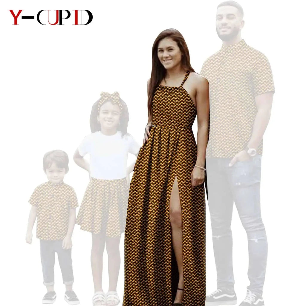 African Print Matching Family Outfits – Women’s Summer Dress & Men’s Short Sleeve - Free Delivery Worldwide only at Flexi Africa