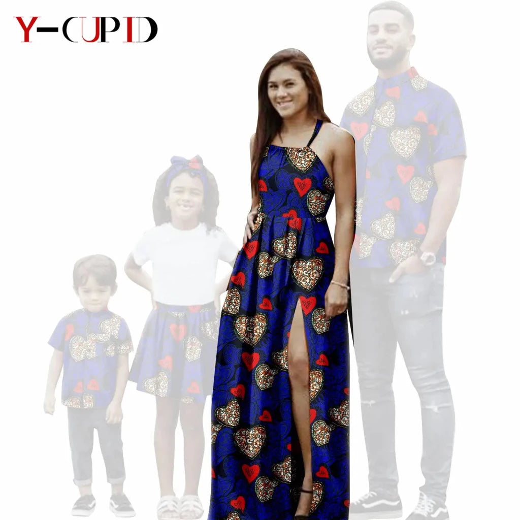 African Print Matching Family Outfits – Women’s Summer Dress & Men’s Short Sleeve - Free Delivery Worldwide only at Flexi Africa