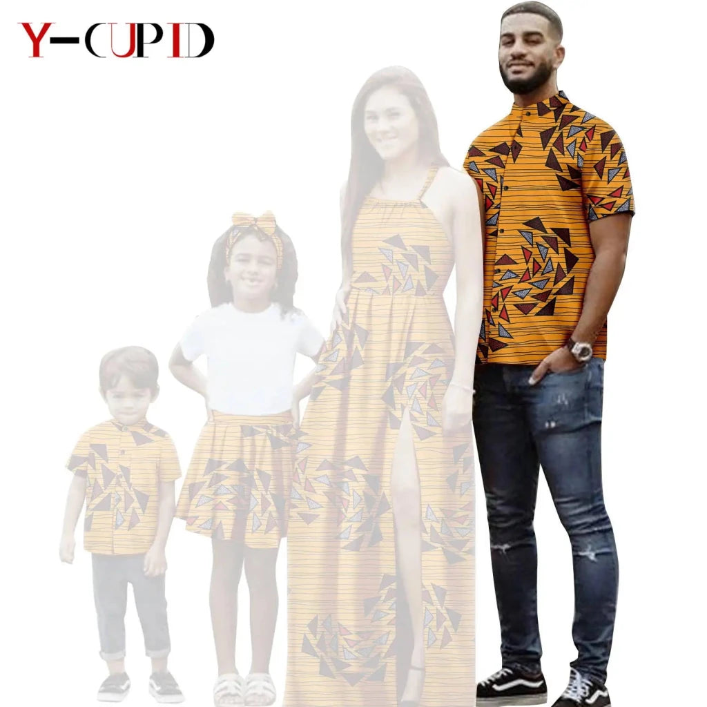 African Print Matching Family Outfits – Women’s Summer Dress & Men’s Short Sleeve - Free Delivery Worldwide only at Flexi Africa