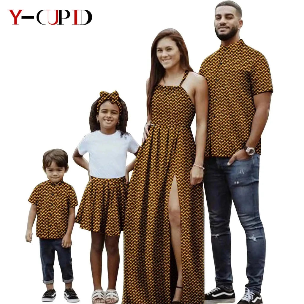 African Print Matching Family Outfits – Women’s Summer Dress & Men’s Short Sleeve - Free Delivery Worldwide only at Flexi Africa