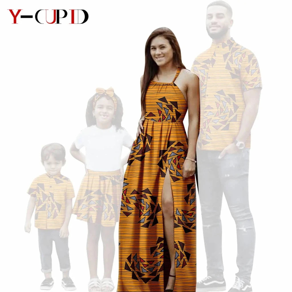 African Print Matching Family Outfits – Women’s Summer Dress & Men’s Short Sleeve - Free Delivery Worldwide only at Flexi Africa