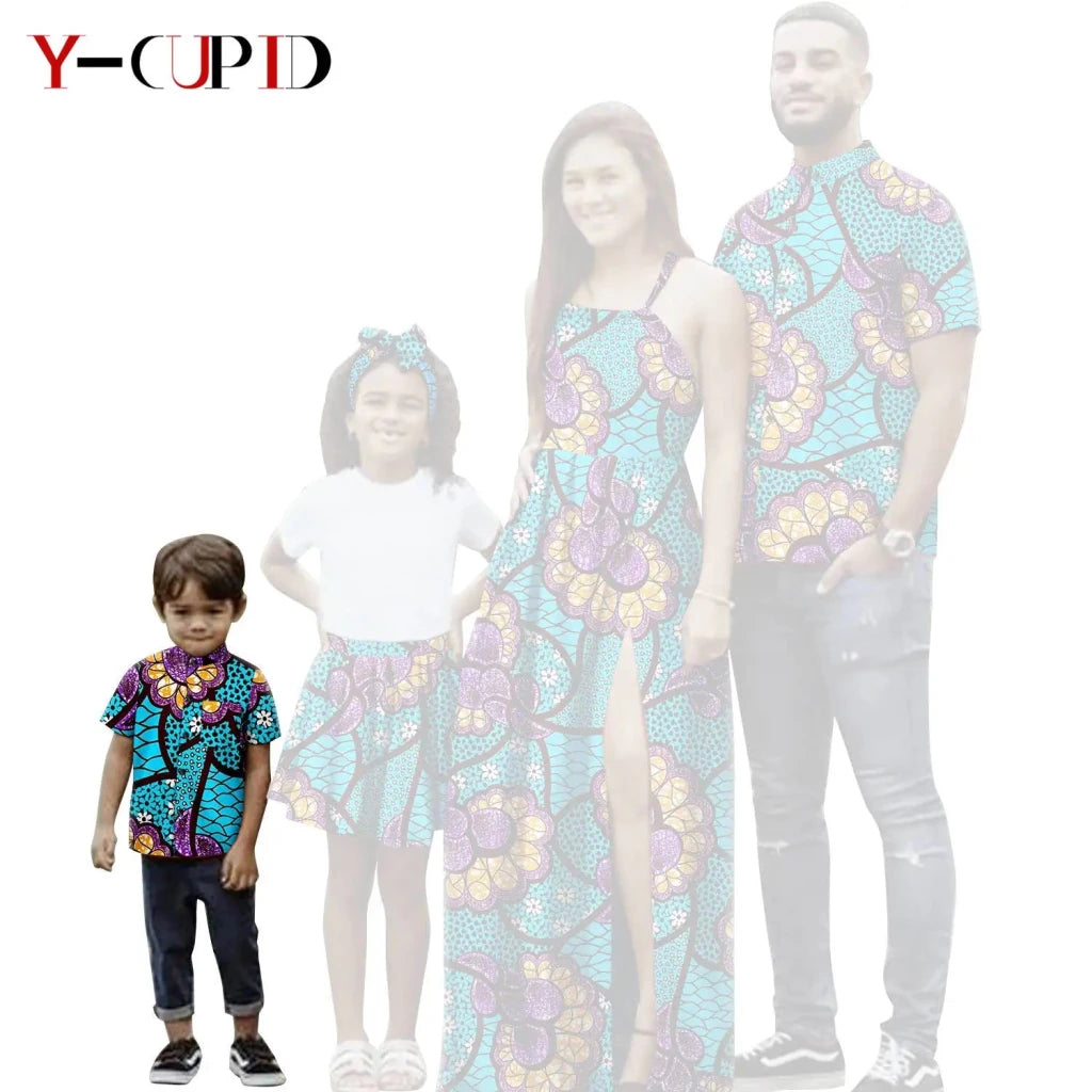African Print Matching Family Outfits – Women’s Summer Dress & Men’s Short Sleeve - Free Delivery Worldwide only at Flexi Africa