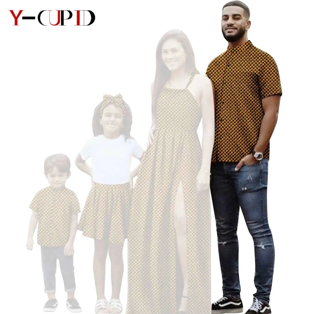 African Print Matching Family Outfits – Women’s Summer Dress & Men’s Short Sleeve - Free Delivery Worldwide only at Flexi Africa