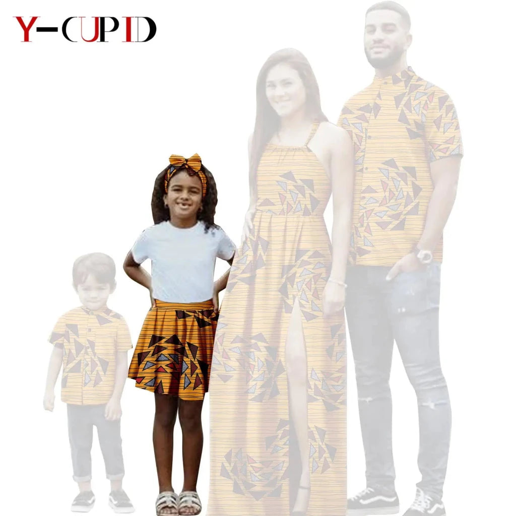 African Print Matching Family Outfits – Women’s Summer Dress & Men’s Short Sleeve - Free Delivery Worldwide only at Flexi Africa