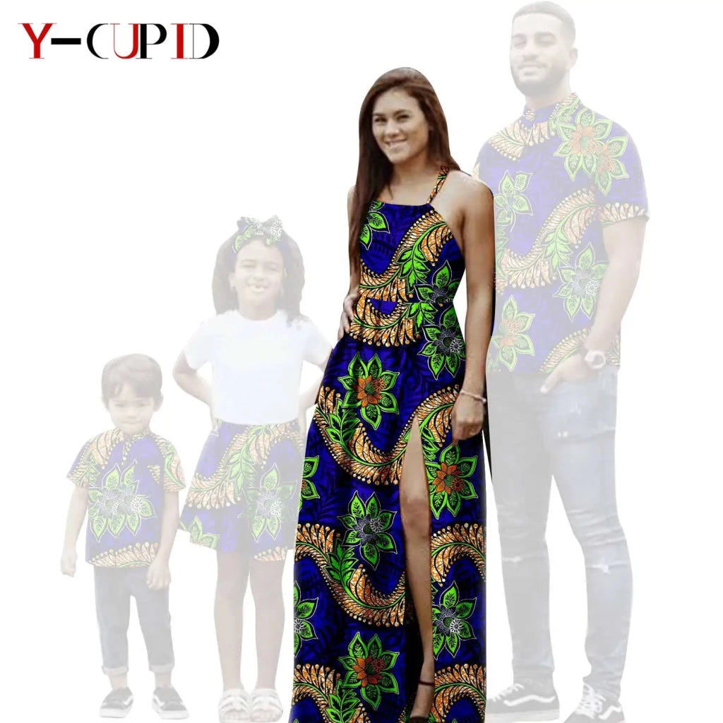 African Print Matching Family Outfits – Women’s Summer Dress & Men’s Short Sleeve - Free Delivery Worldwide only at Flexi Africa