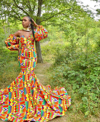 African Print Mermaid Gown - Ankara Fishtail Dress | African Maxi Mermaid Party Dress | Elegant African Fashion Gown - Flexi Africa - Free Delivery Worldwide only at www.flexiafrica.com