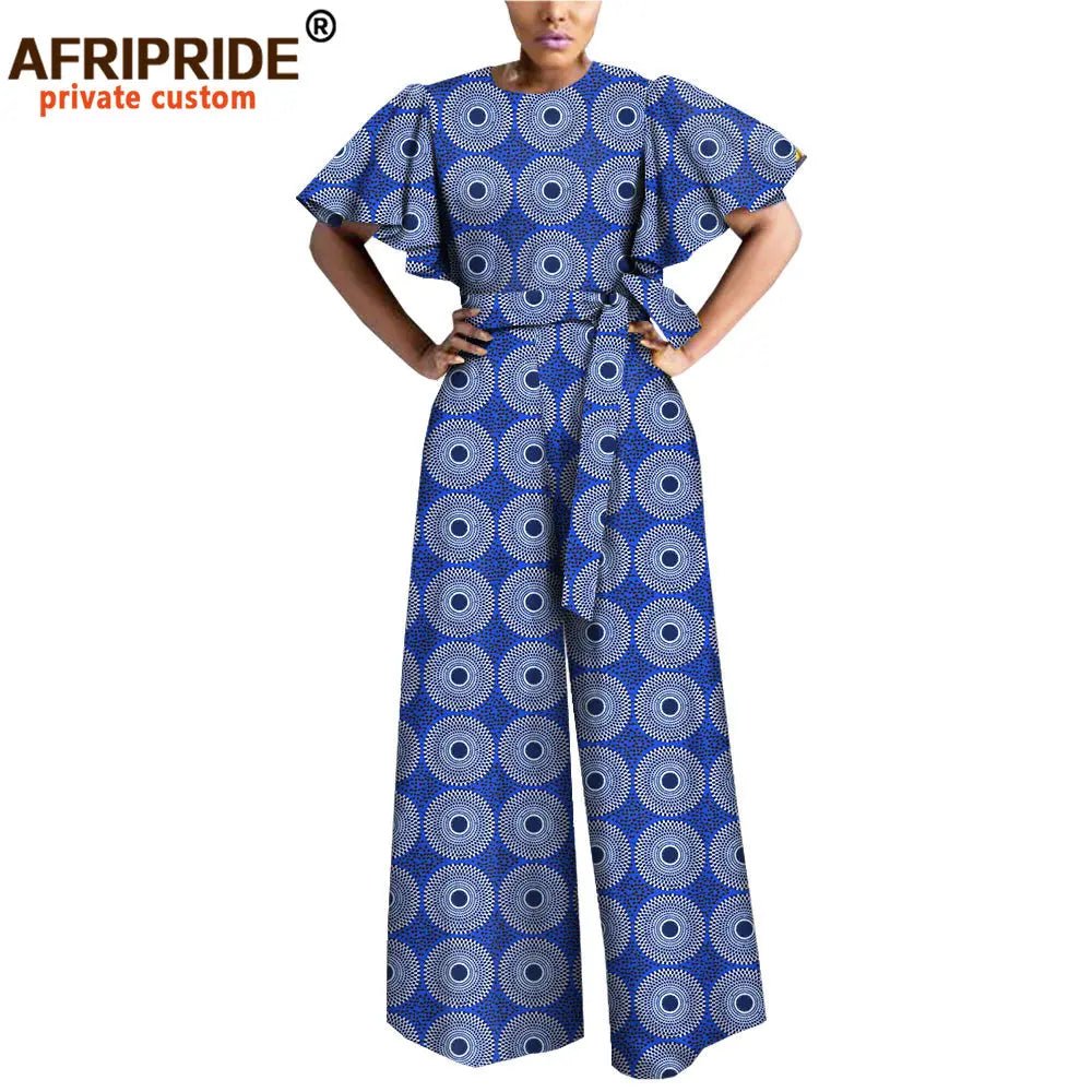 African Print Short Sleeve O-Neck Jumpsuit for Women with Belt – Ankara Casual Outfit - Free Delivery Worldwide only at Flexi Africa