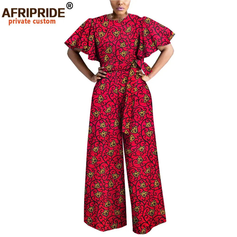 African Print Short Sleeve O-Neck Jumpsuit for Women with Belt – Ankara Casual Outfit - Free Delivery Worldwide only at Flexi Africa