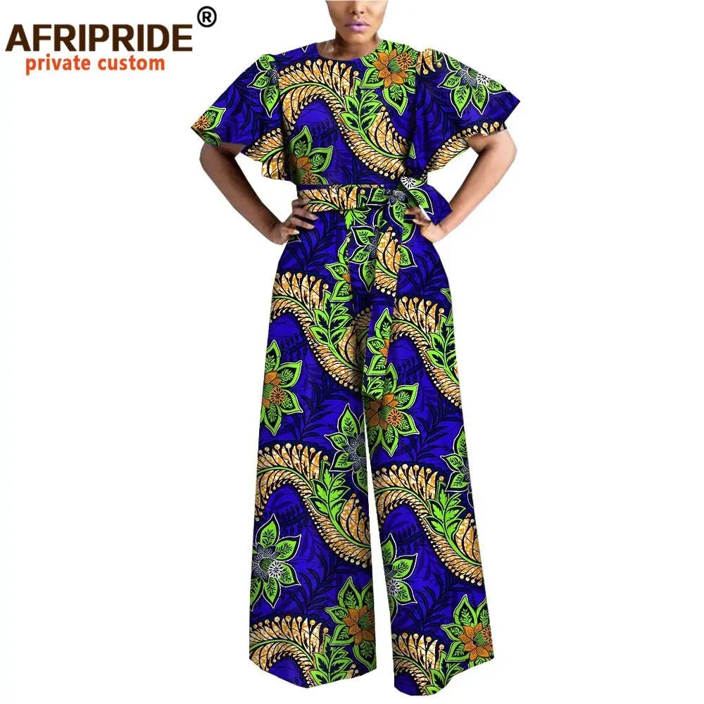 African Print Short Sleeve O-Neck Jumpsuit for Women with Belt – Ankara Casual Outfit - Free Delivery Worldwide only at Flexi Africa