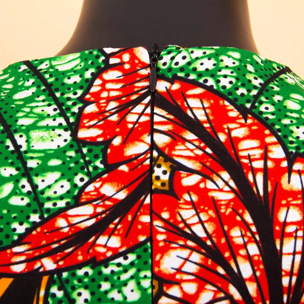African Print Short Sleeve O-Neck Jumpsuit for Women with Belt – Ankara Casual Outfit - Free Delivery Worldwide only at Flexi Africa