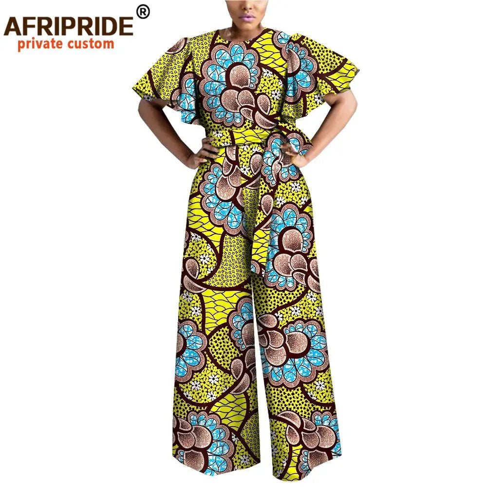 African Print Short Sleeve O-Neck Jumpsuit for Women with Belt – Ankara Casual Outfit - Free Delivery Worldwide only at Flexi Africa