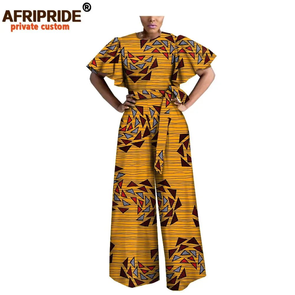 African Print Short Sleeve O-Neck Jumpsuit for Women with Belt – Ankara Casual Outfit - Free Delivery Worldwide only at Flexi Africa